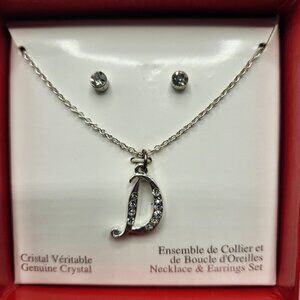 Genuine Crystal Letter D Pendant w/ Stud Earrings